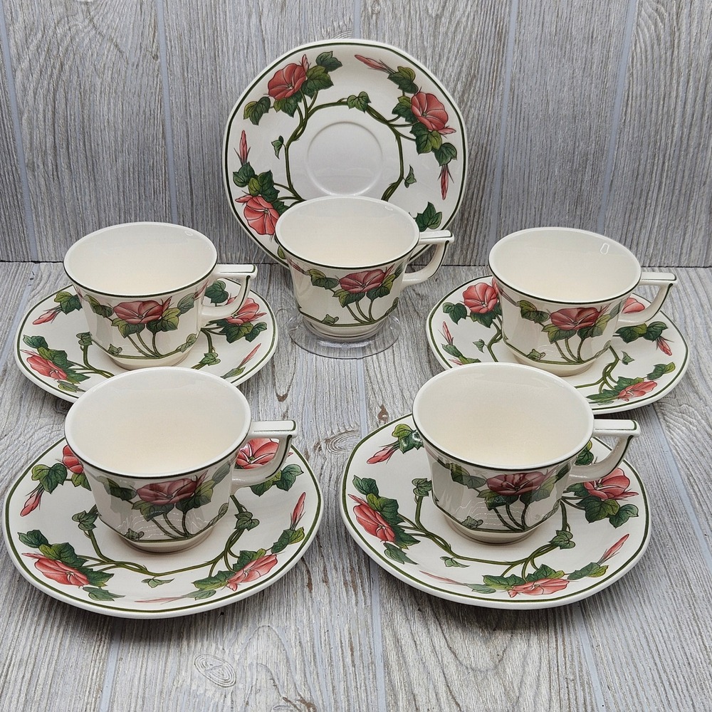 Villeroy & Boch Piccadilly Tea Cup and Saucer Set of 5 Morning Glory Germany